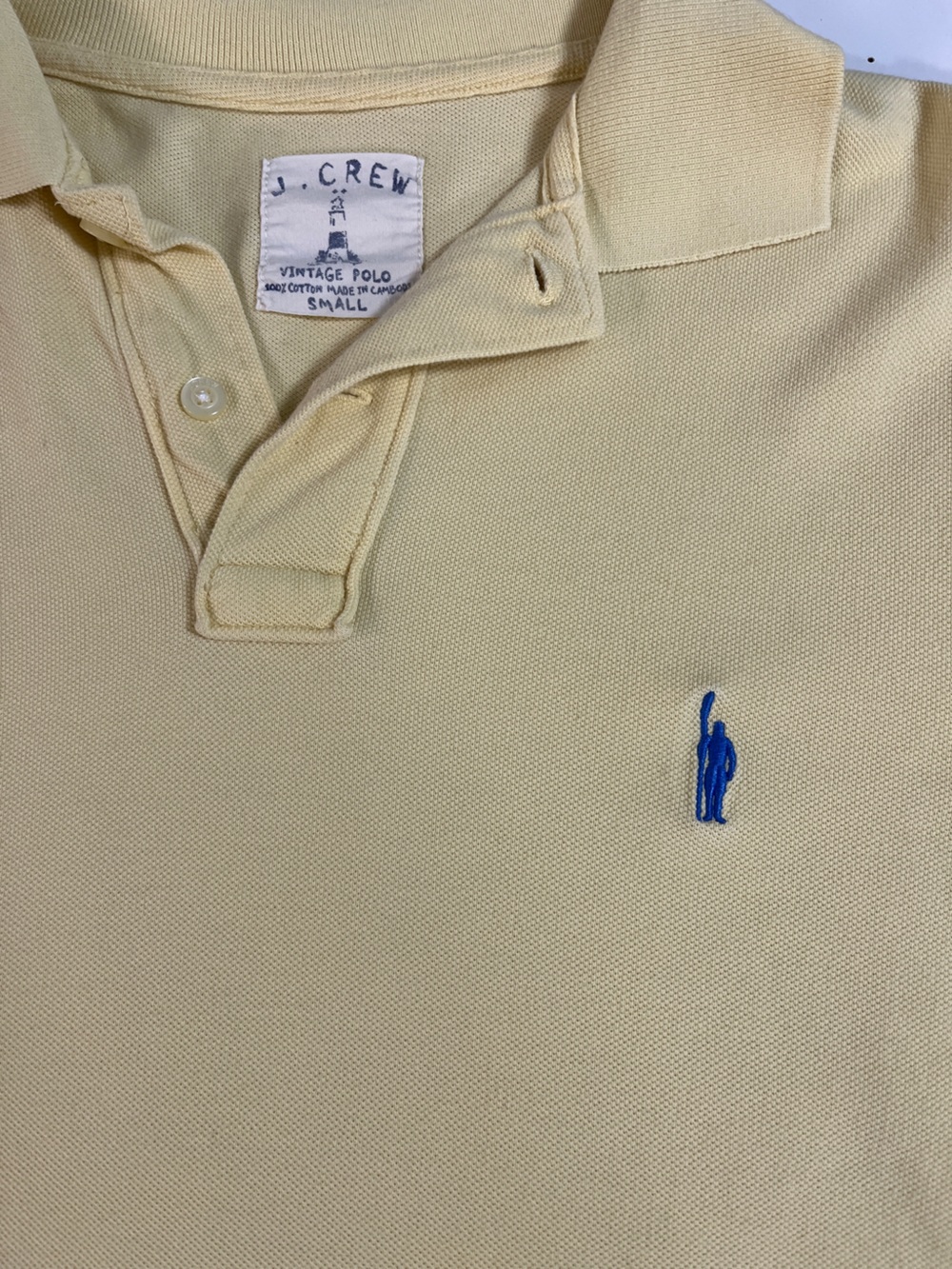 J. Crew Vintage 100% cotton Men's Pale Yellow size Small blue embroidered logo